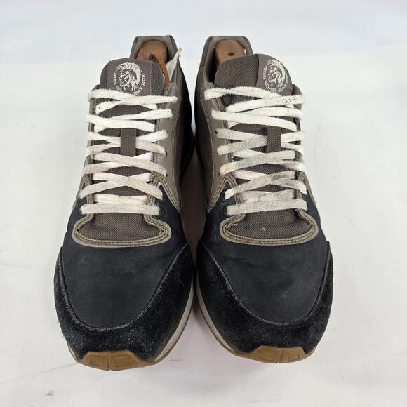 Diesel Aramis Sneakers US 9.5 Mens Black Olive Leather Y2K Vintage Casual Shoes - Picture 3 of 11